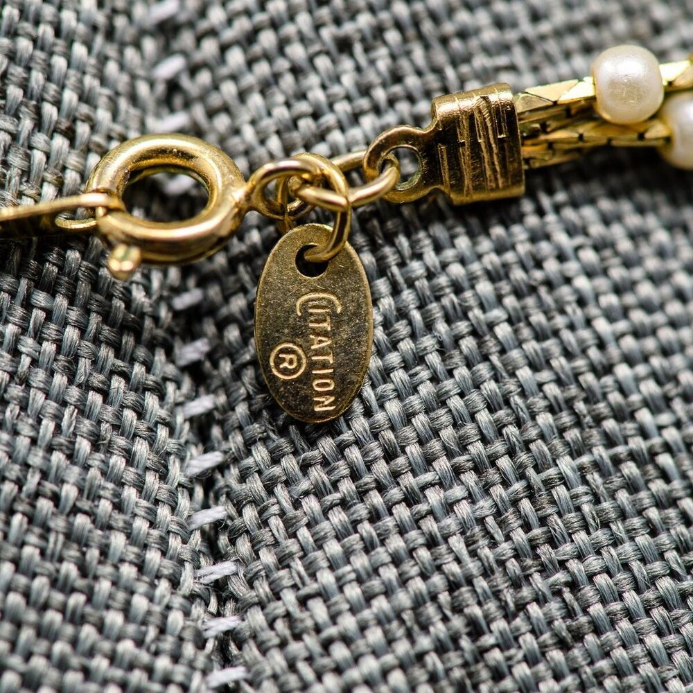 Citation Seed Faux Pearl Braided Chain Gold Necklace MCM Vintage - Picture 3 of 4